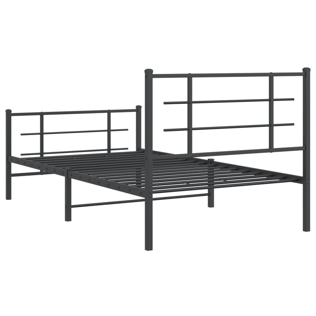 Cadru pat metalic cu tăblii de cap/picioare, negru, 100x200 cm GartenMobel Dekor