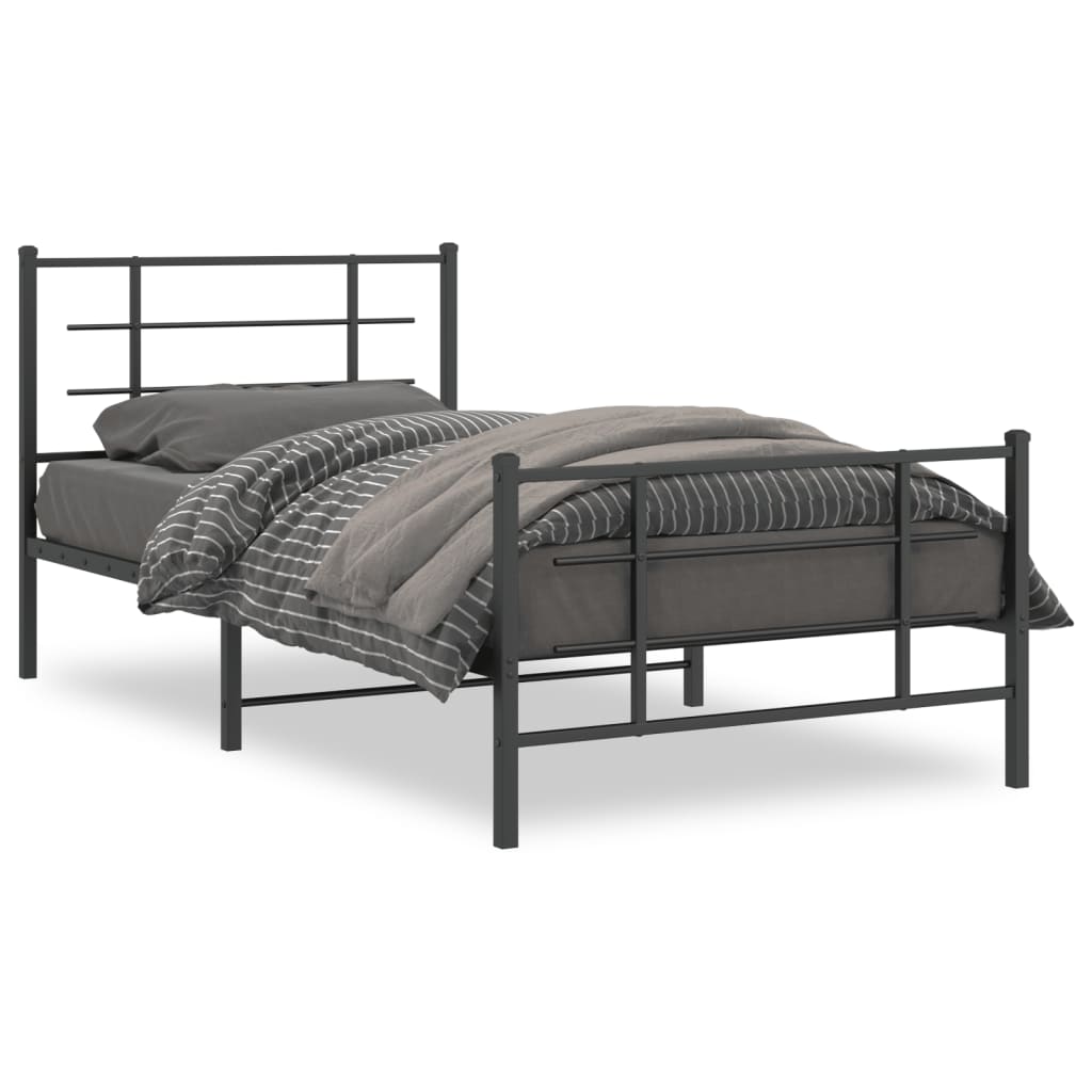 Cadru pat metalic cu tăblii de cap/picioare, negru, 107x203 cm GartenMobel Dekor