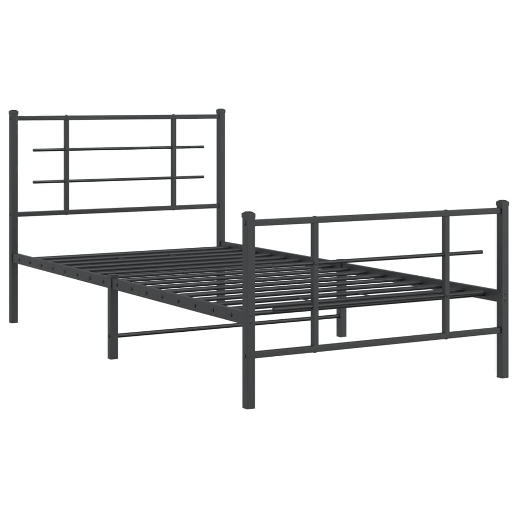 Cadru pat metalic cu tăblii de cap/picioare, negru, 107x203 cm GartenMobel Dekor