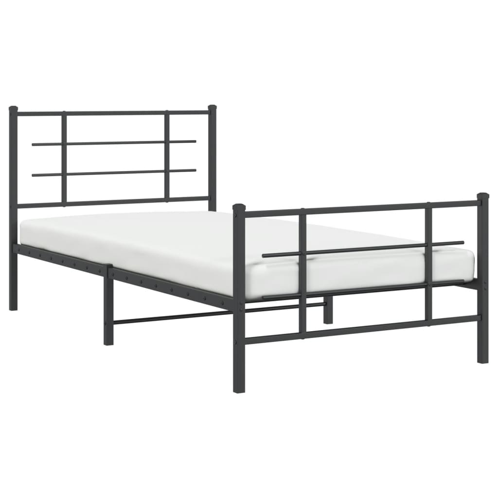 Cadru pat metalic cu tăblii de cap/picioare, negru, 107x203 cm GartenMobel Dekor