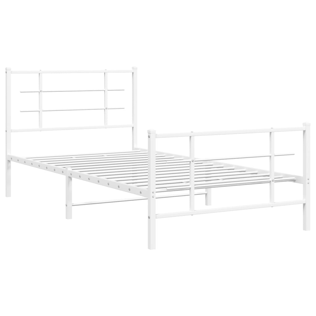 Cadru de pat metalic cu tăblie de cap/picioare, alb, 107x203 cm GartenMobel Dekor