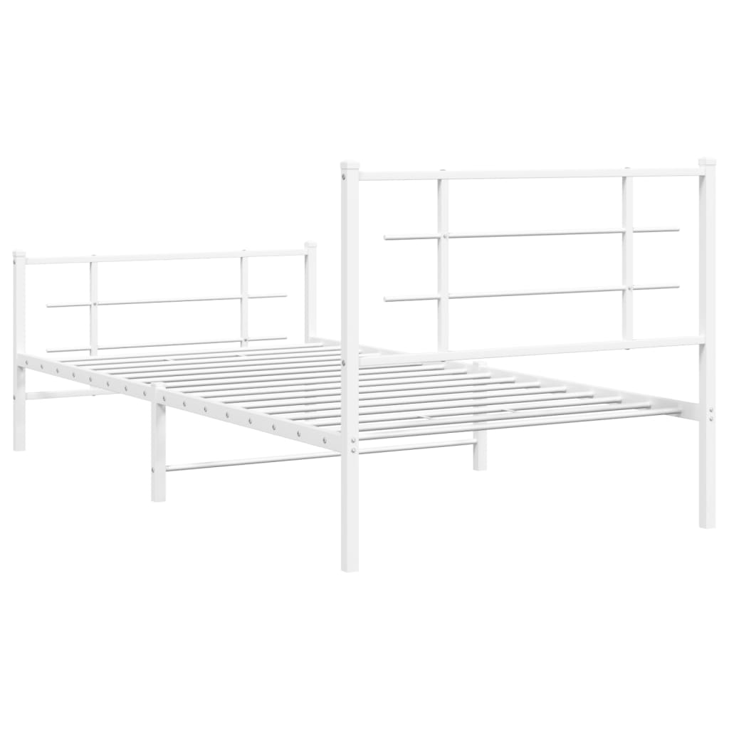 Cadru de pat metalic cu tăblie de cap/picioare, alb, 107x203 cm GartenMobel Dekor