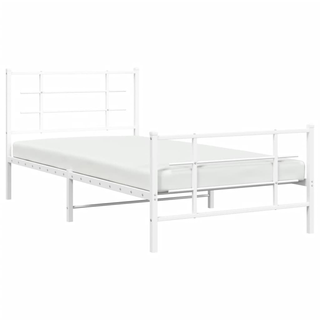 Cadru de pat metalic cu tăblie de cap/picioare, alb, 107x203 cm GartenMobel Dekor