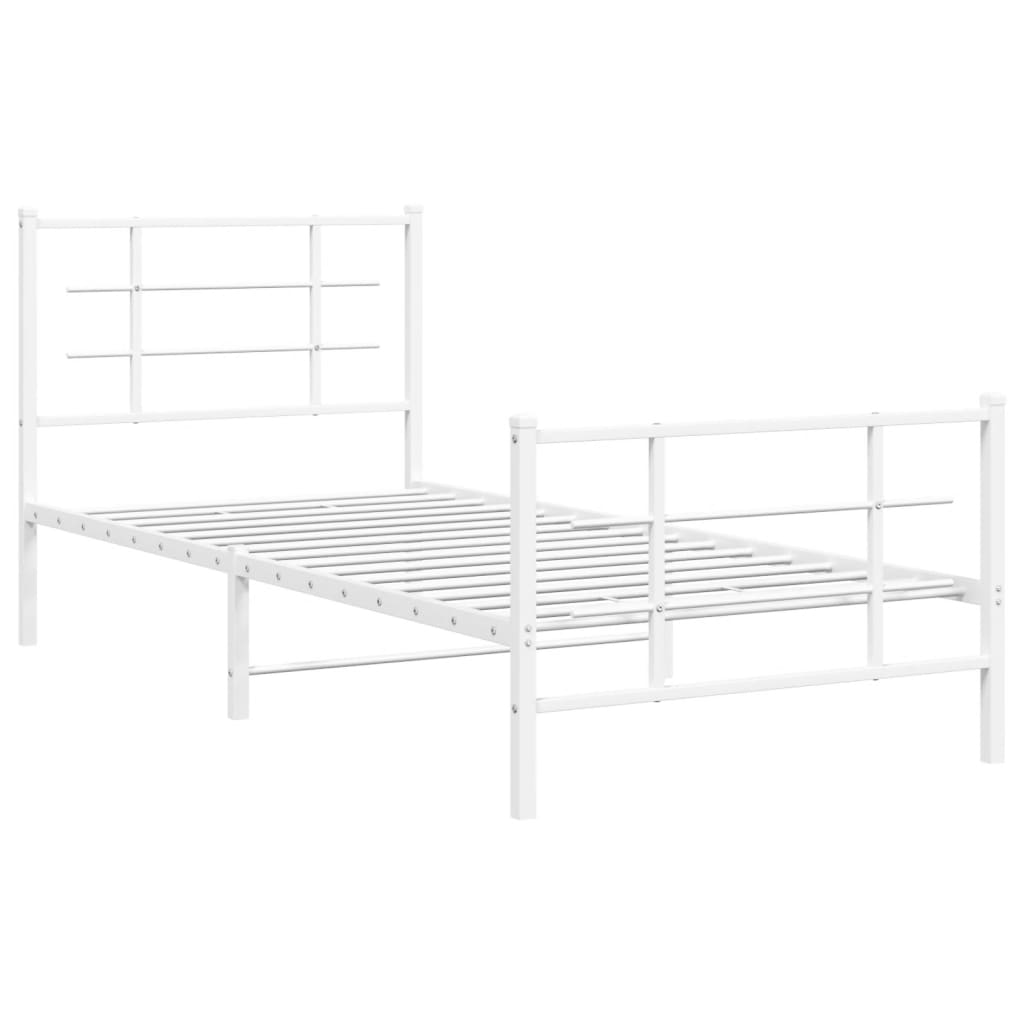 Cadru de pat metalic cu tăblie de cap/picioare, alb, 90x190 cm GartenMobel Dekor