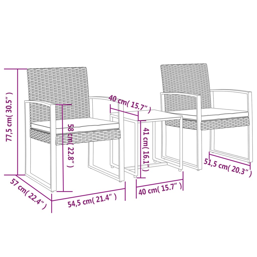 Set mobilier de grădină cu perne, 3 piese, gri închis, PP ratan GartenMobel Dekor