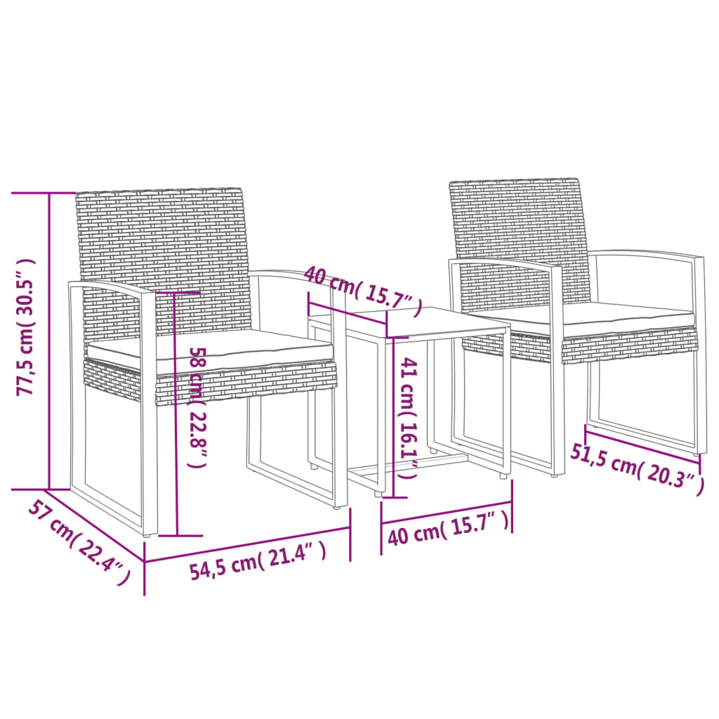 Set mobilier de grădină cu perne, 3 piese, maro, PP ratan GartenMobel Dekor