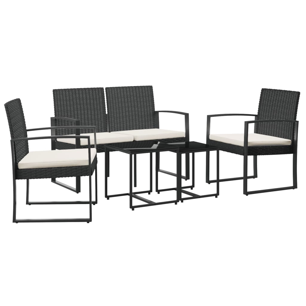Set mobilier de grădină cu perne, 5 piese, negru, PP ratan GartenMobel Dekor