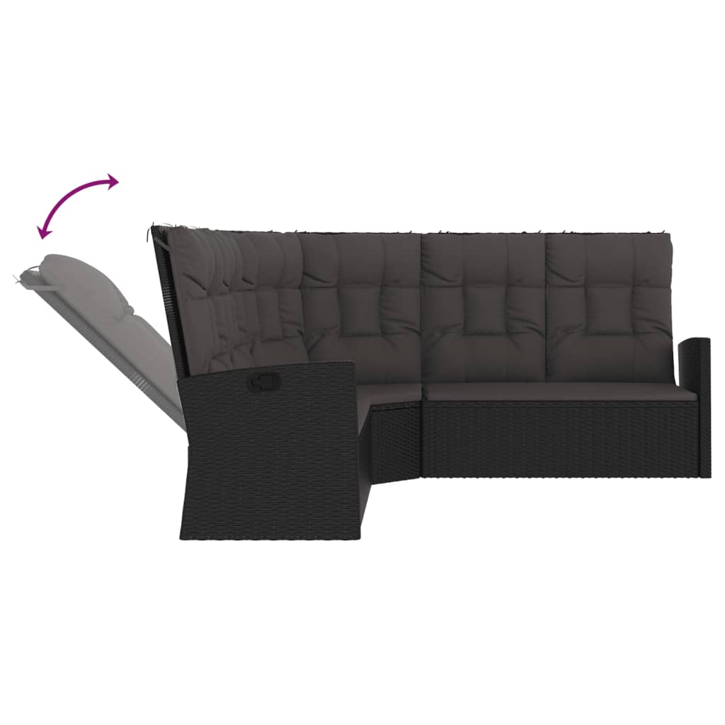 Set mobilier de grădină cu perne, 3 piese, negru, poliratan GartenMobel Dekor