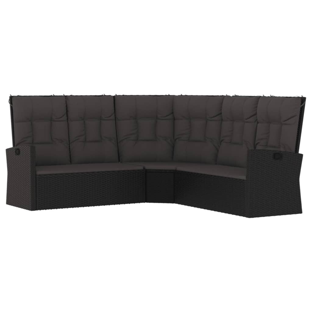 Set mobilier de grădină cu perne, 3 piese, negru, poliratan GartenMobel Dekor