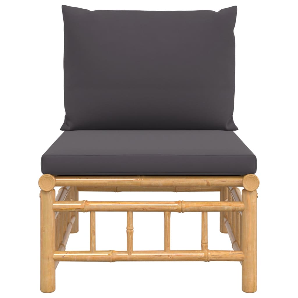 Canapea de mijloc de grădină, perne gri închis, bambus GartenMobel Dekor