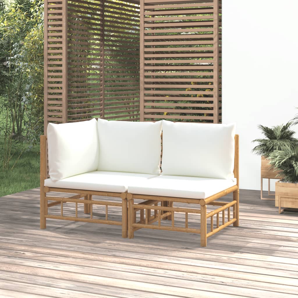 Set mobilier de grădină cu perne alb crem, 2 piese, bambus GartenMobel Dekor