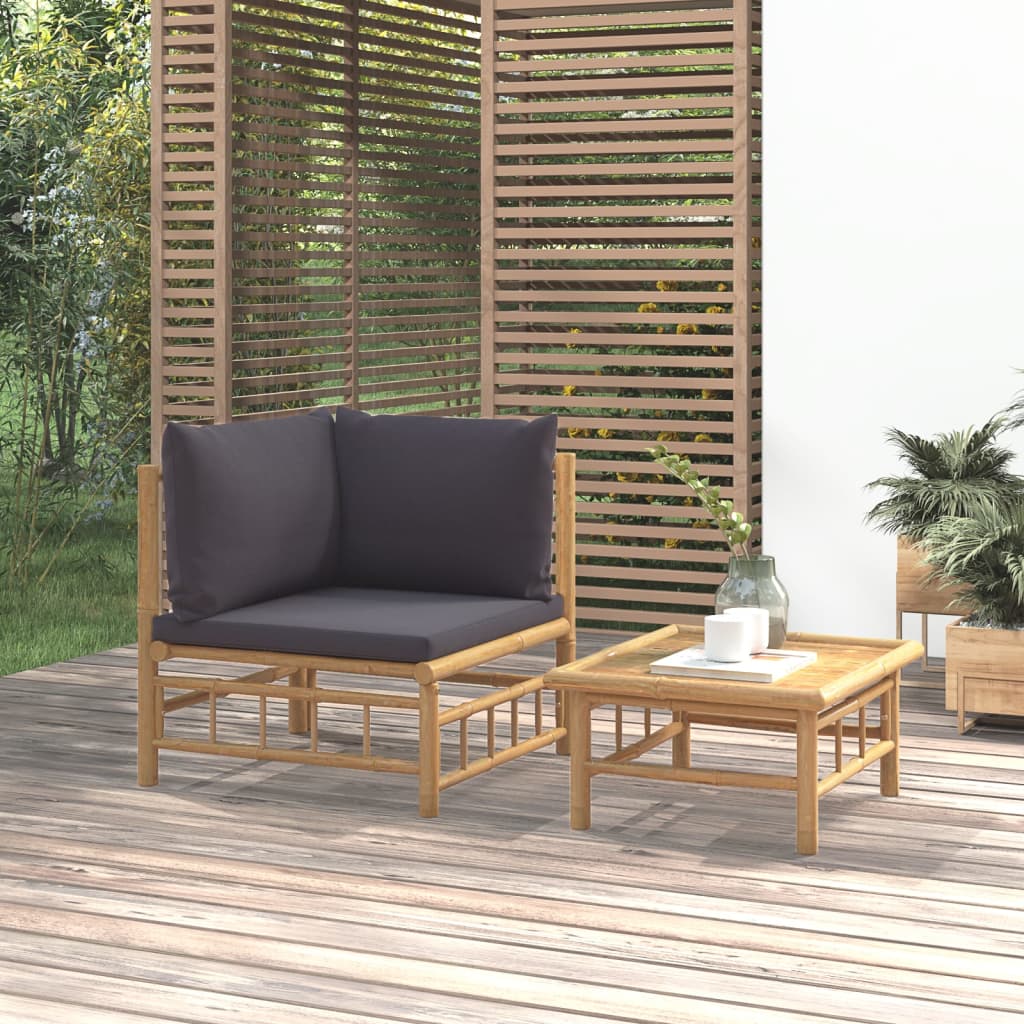 Set mobilier de grădină cu perne gri închis, 2 piese, bambus GartenMobel Dekor