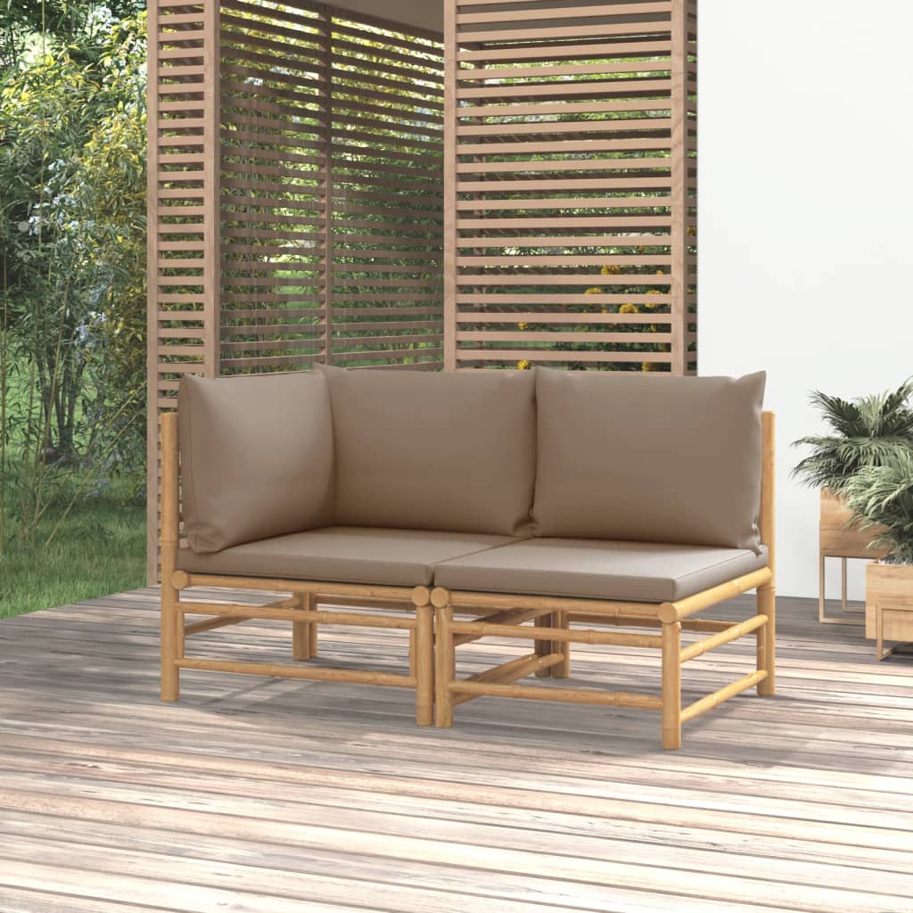 Set mobilier de grădină cu perne gri taupe, 2 piese, bambus GartenMobel Dekor