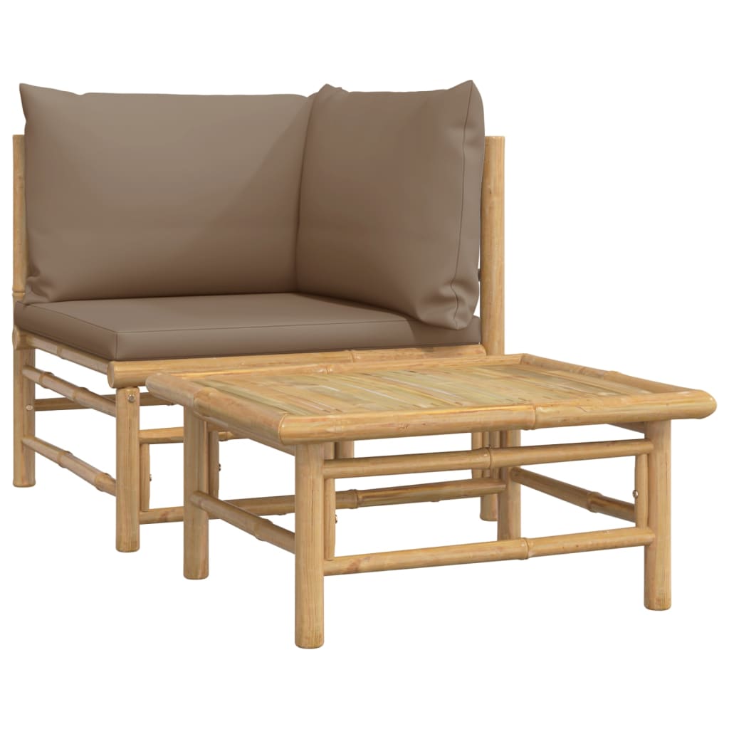 Set mobilier de grădină cu perne gri taupe, 2 piese, bambus GartenMobel Dekor
