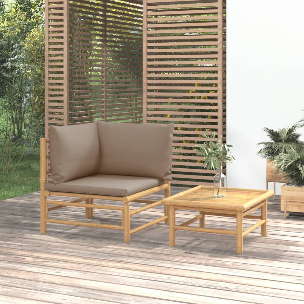 Set mobilier de grădină cu perne gri taupe, 2 piese, bambus GartenMobel Dekor