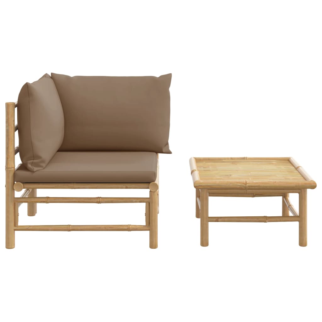 Set mobilier de grădină cu perne gri taupe, 2 piese, bambus GartenMobel Dekor