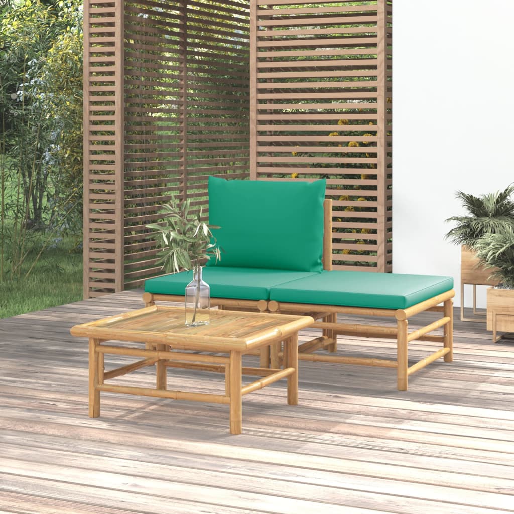 Set mobilier de grădină cu perne verzi, 3 piese, bambus GartenMobel Dekor
