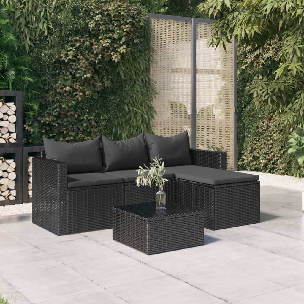 Set mobilier de grădină, negru, poliratan GartenMobel Dekor