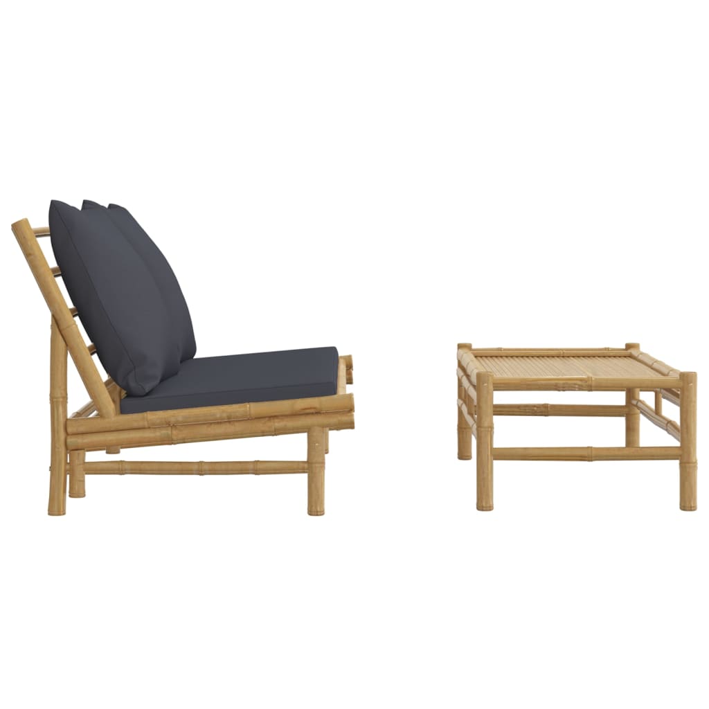 Set mobilier de grădină cu perne gri închis, 2 piese, bambus GartenMobel Dekor