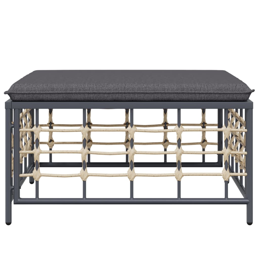 Taburet de grădină cu pernă gri închis, poliratan GartenMobel Dekor