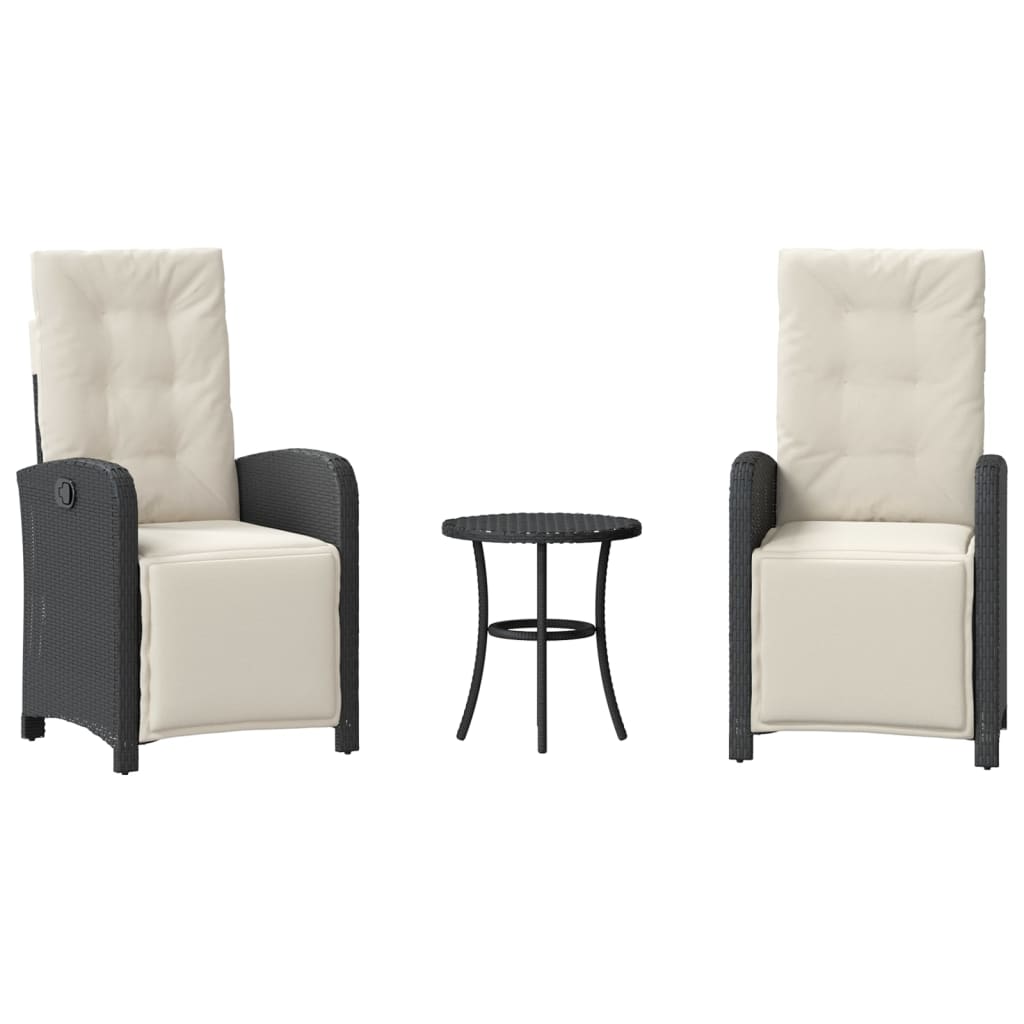 Set bistro cu perne, 3 piese, negru, poliratan GartenMobel Dekor