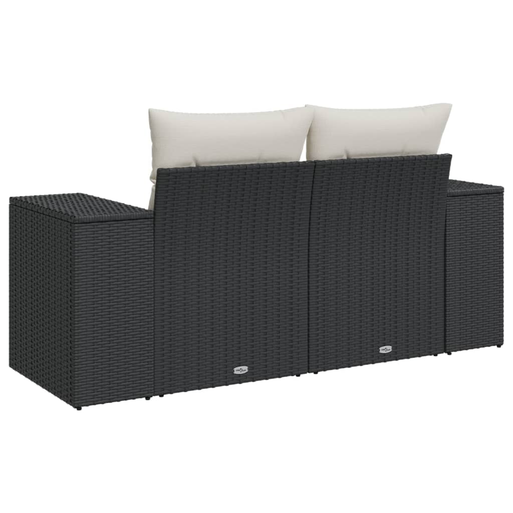 Canapea de grădină cu perne, 2 locuri, negru, poliratan GartenMobel Dekor