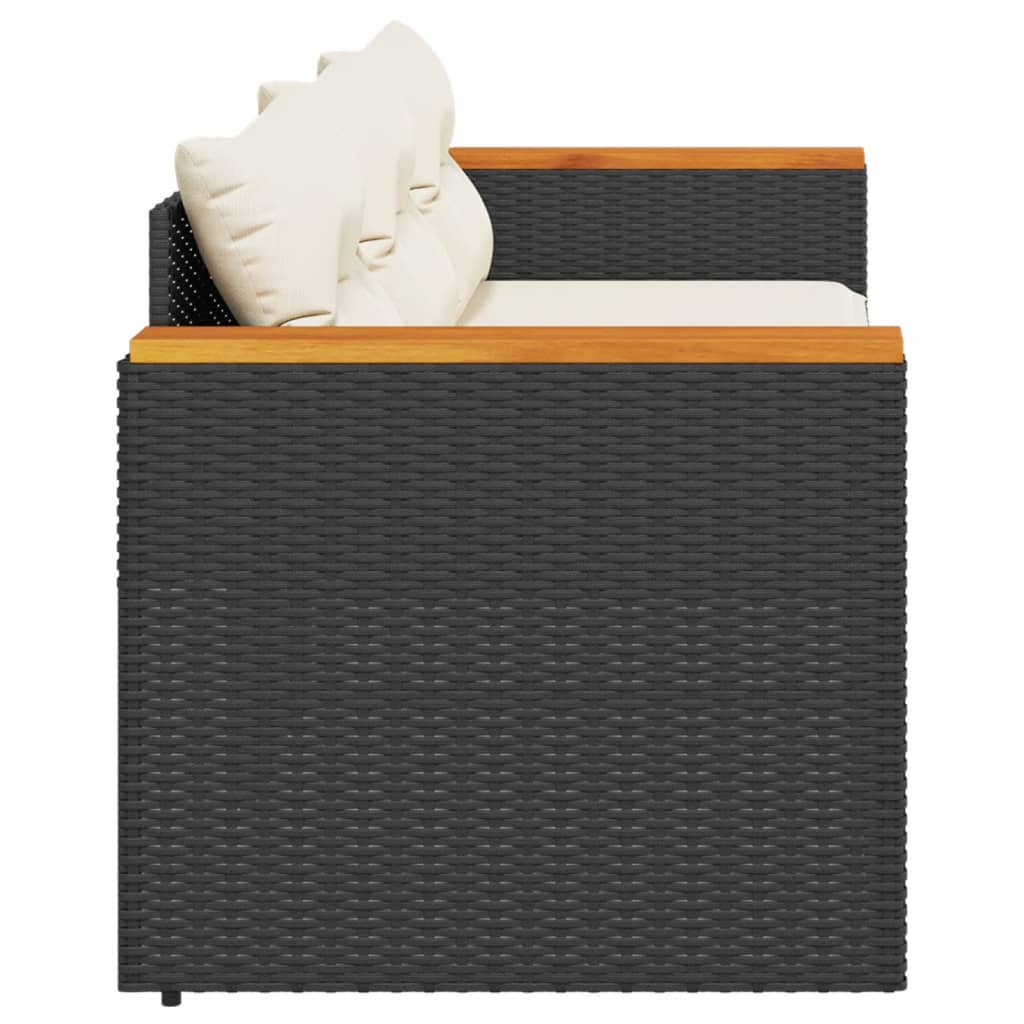 Canapea de grădină cu perne, 3 locuri, negru, poliratan GartenMobel Dekor