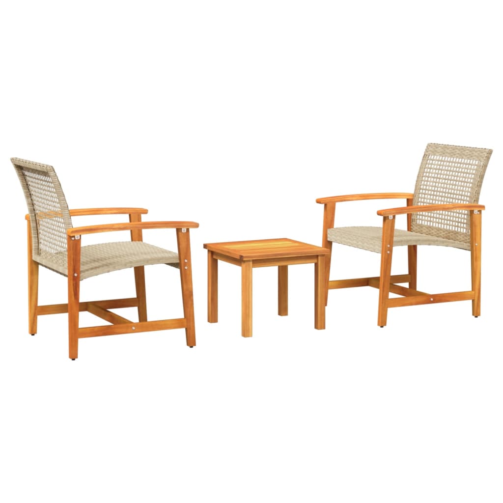 Set mobilier bistro, 3 piese, poliratan bej/lemn de acacia GartenMobel Dekor