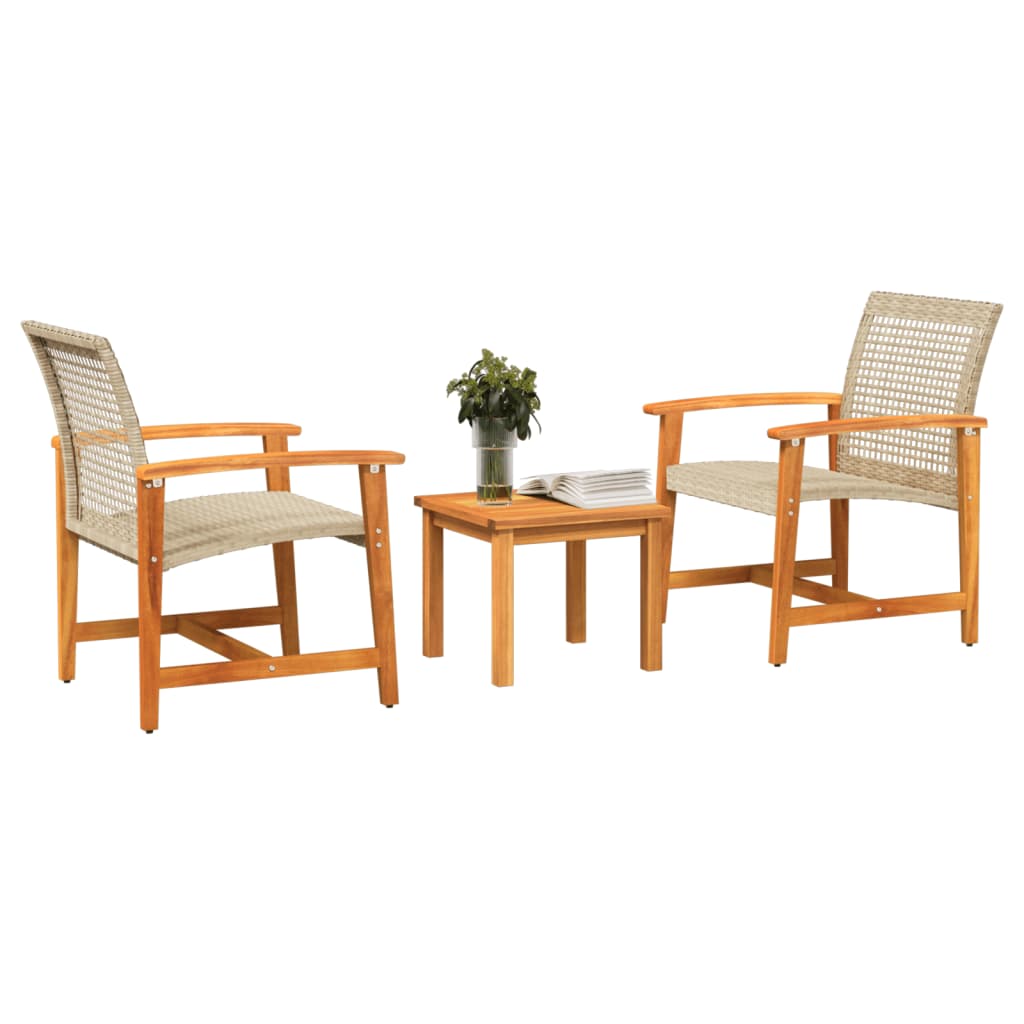 Set mobilier bistro, 3 piese, poliratan bej/lemn de acacia GartenMobel Dekor
