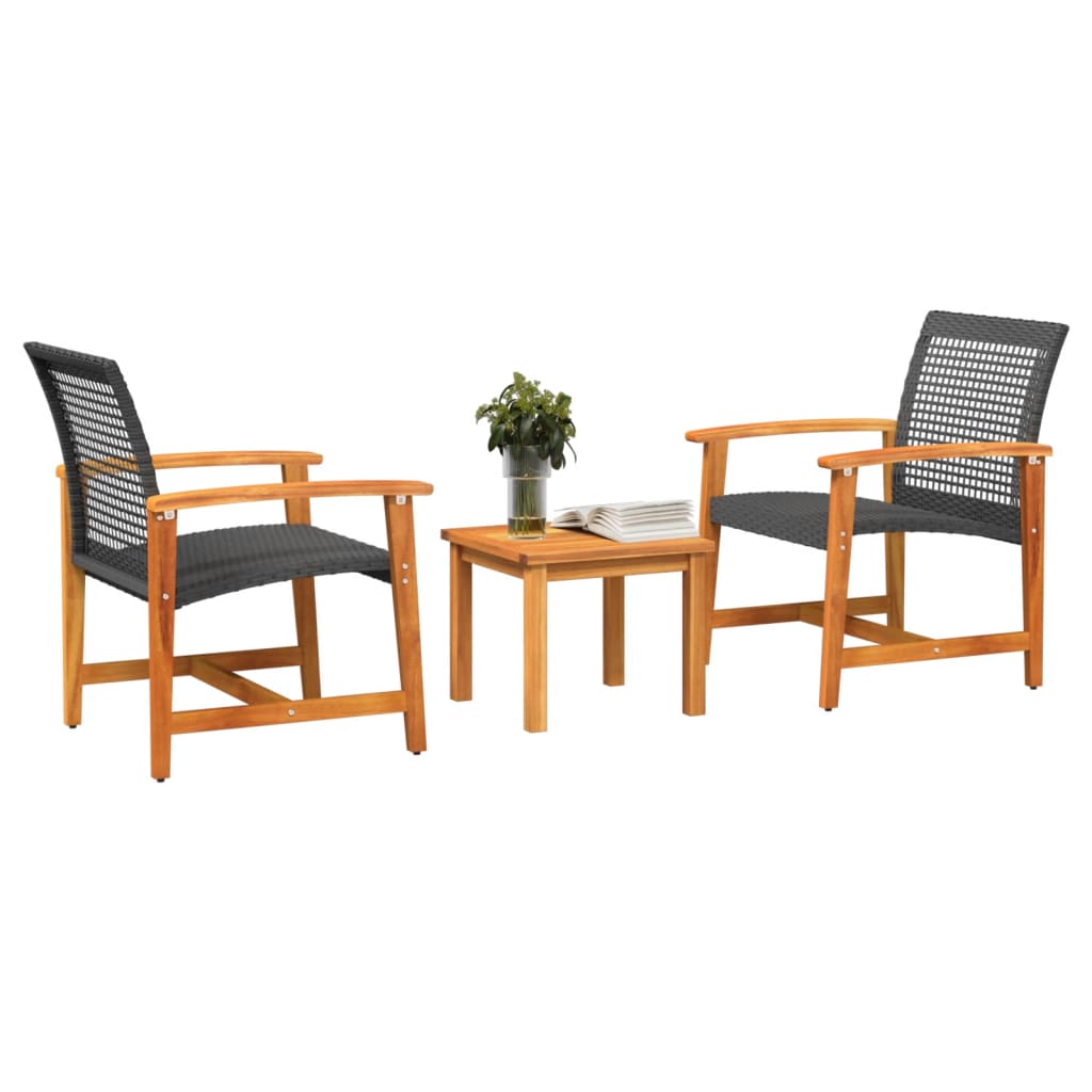 Set mobilier bistro, 3 piese, poliratan negru/lemn de acacia GartenMobel Dekor
