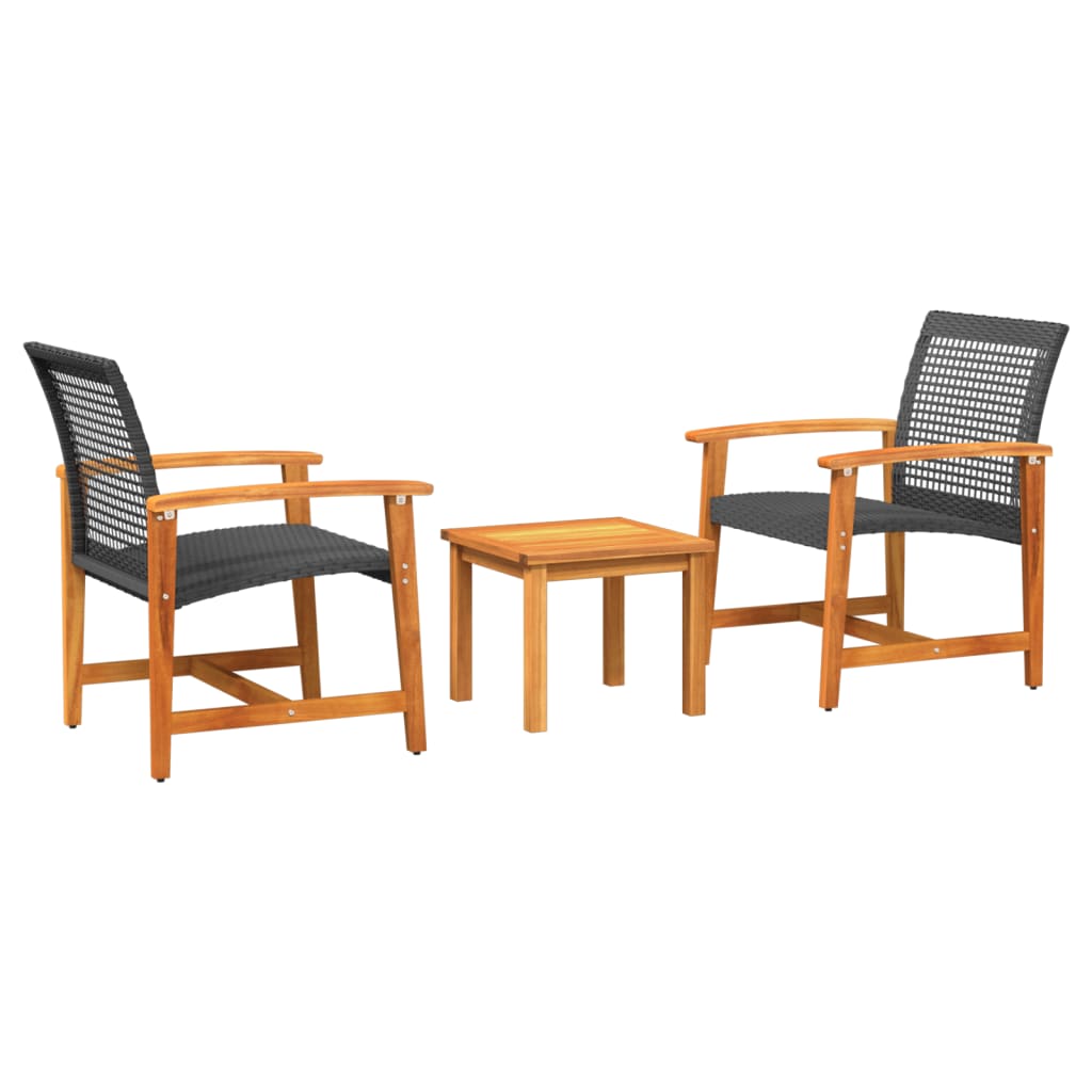 Set mobilier bistro, 3 piese, poliratan negru/lemn de acacia GartenMobel Dekor