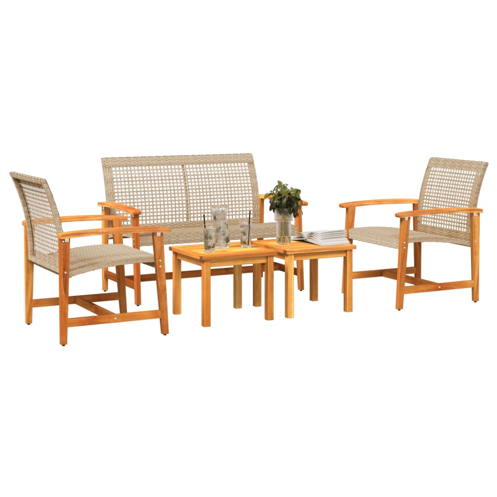 Set mobilier de grădină, 5 piese, poliratan bej/lemn de acacia GartenMobel Dekor