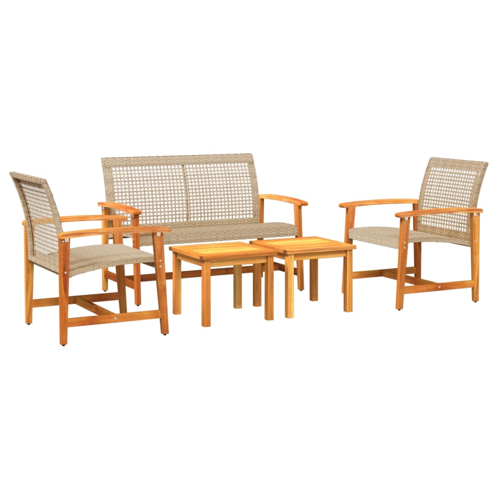 Set mobilier de grădină, 5 piese, poliratan bej/lemn de acacia GartenMobel Dekor