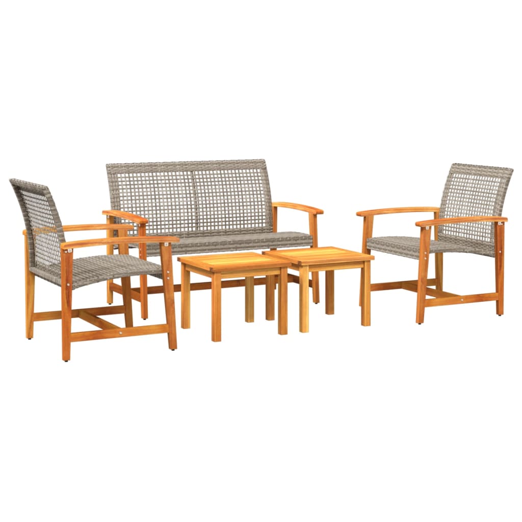Set mobilier de grădină, 5 piese, poliratan gri/lemn de acacia GartenMobel Dekor