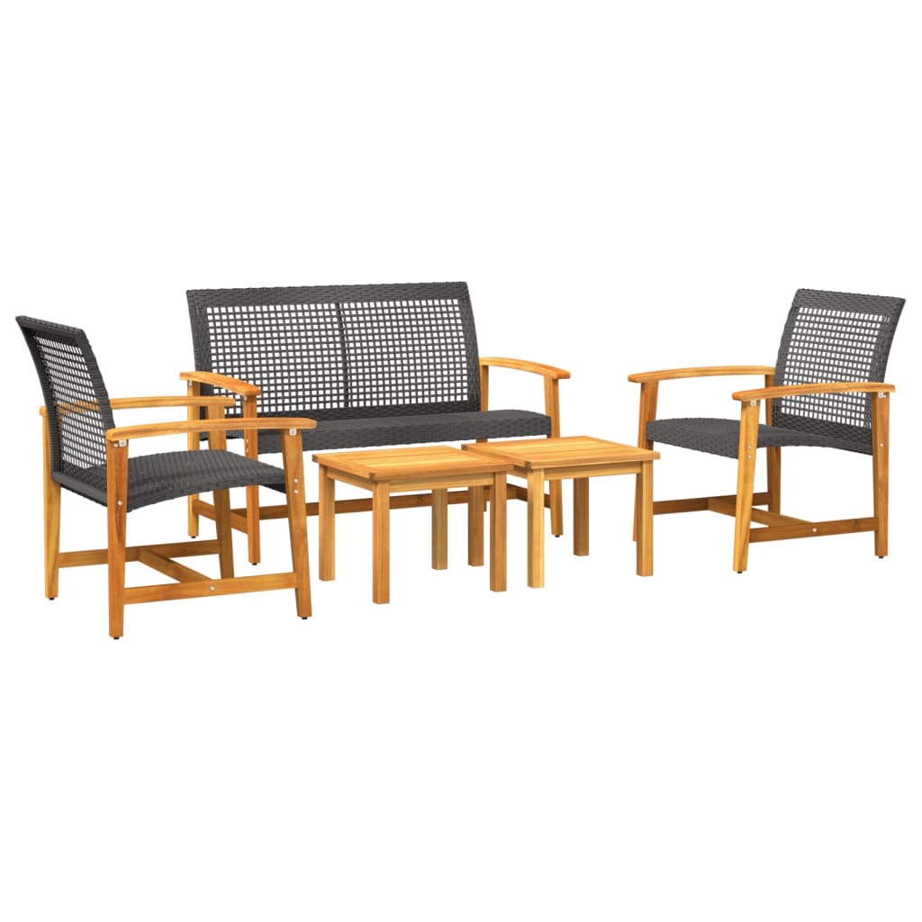 Set mobilier de grădină, 5 piese, poliratan negru/lemn acacia GartenMobel Dekor