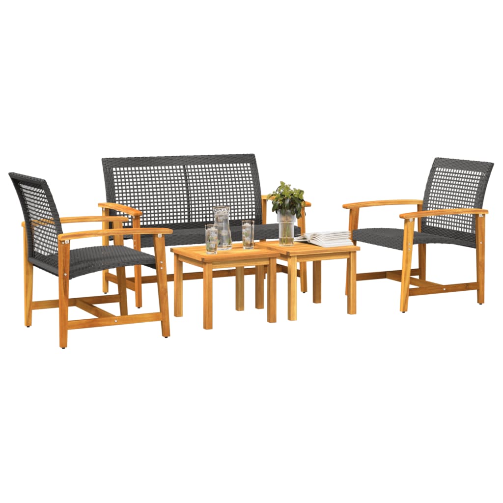 Set mobilier de grădină, 5 piese, poliratan negru/lemn acacia GartenMobel Dekor