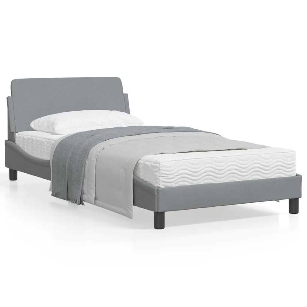 Cadru de pat cu tăblie, gri deschis, 100x200 cm, textil GartenMobel Dekor