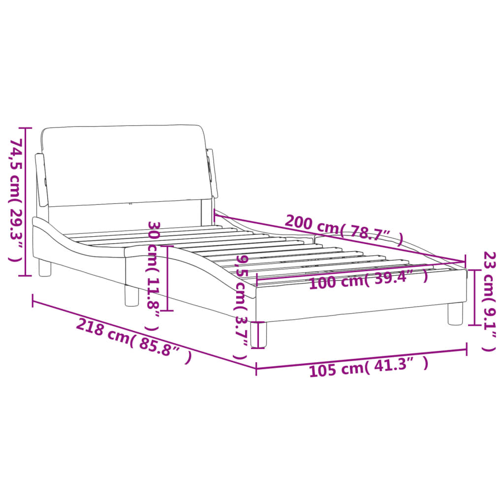 Cadru de pat cu tăblie, gri deschis, 100x200 cm, textil GartenMobel Dekor