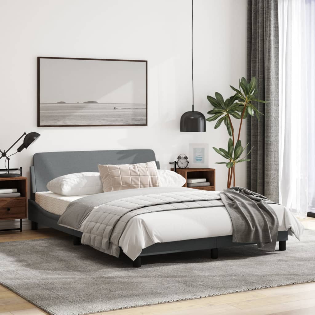 Cadru de pat cu tăblie, gri deschis, 140x190 cm, textil GartenMobel Dekor