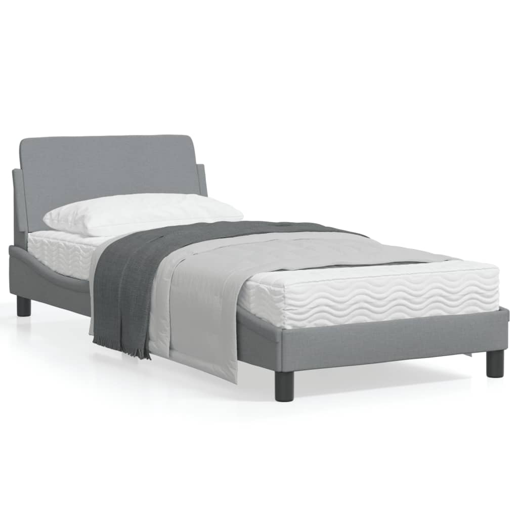 Cadru de pat cu tăblie, gri deschis, 90x200 cm, textil GartenMobel Dekor
