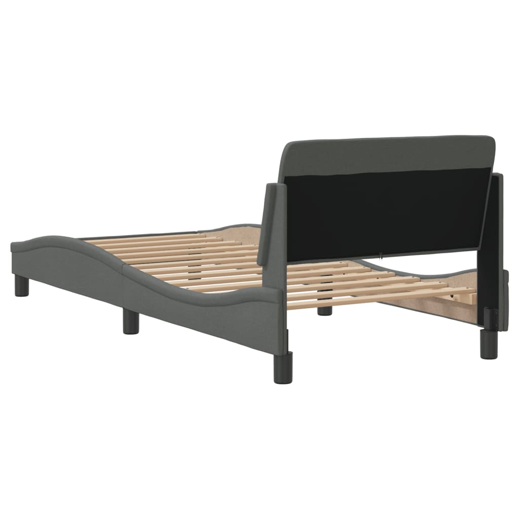 Cadru de pat cu tăblie, gri închis, 90x200 cm, textil GartenMobel Dekor