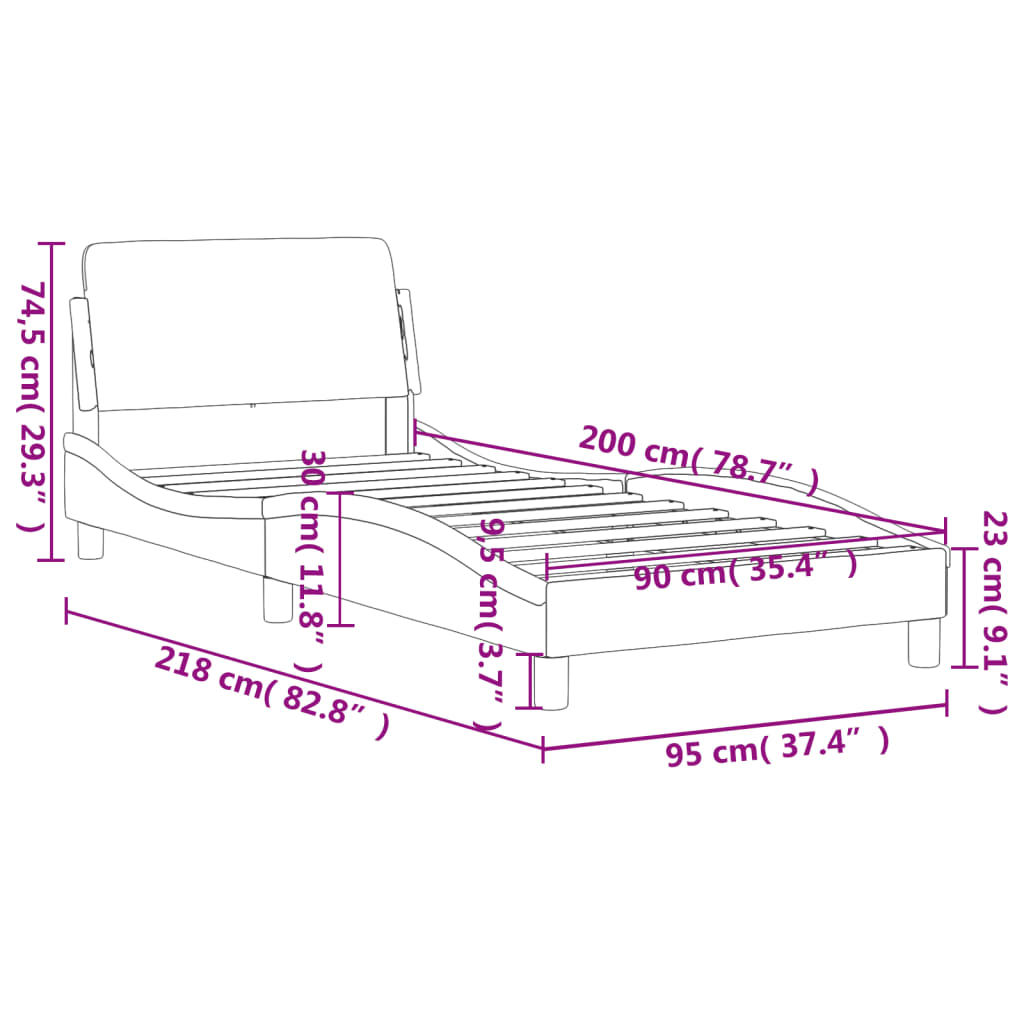 Cadru de pat cu tăblie, gri închis, 90x200 cm, textil GartenMobel Dekor