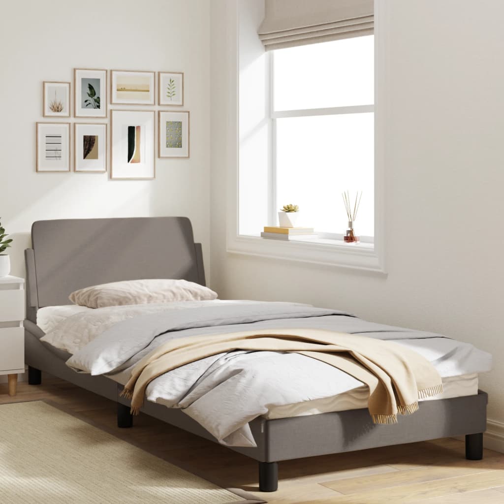 Cadru de pat cu tăblie, gri taupe, 90x200 cm, textil GartenMobel Dekor