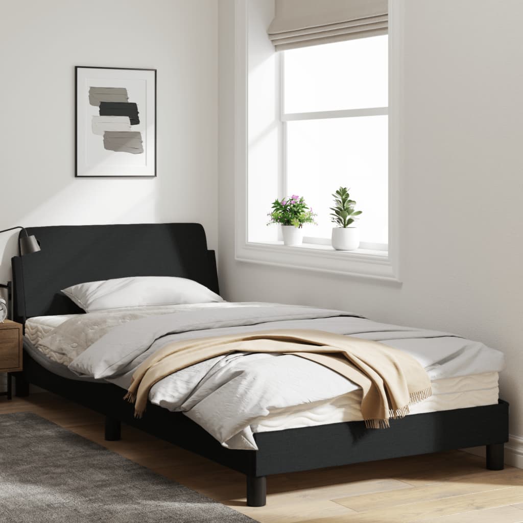 Cadru de pat cu tăblie, negru, 100x200 cm, textil GartenMobel Dekor