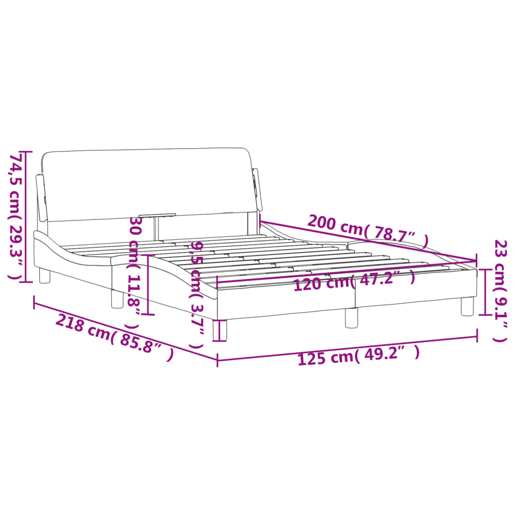Cadru de pat cu tăblie, negru, 120x200 cm, textil GartenMobel Dekor