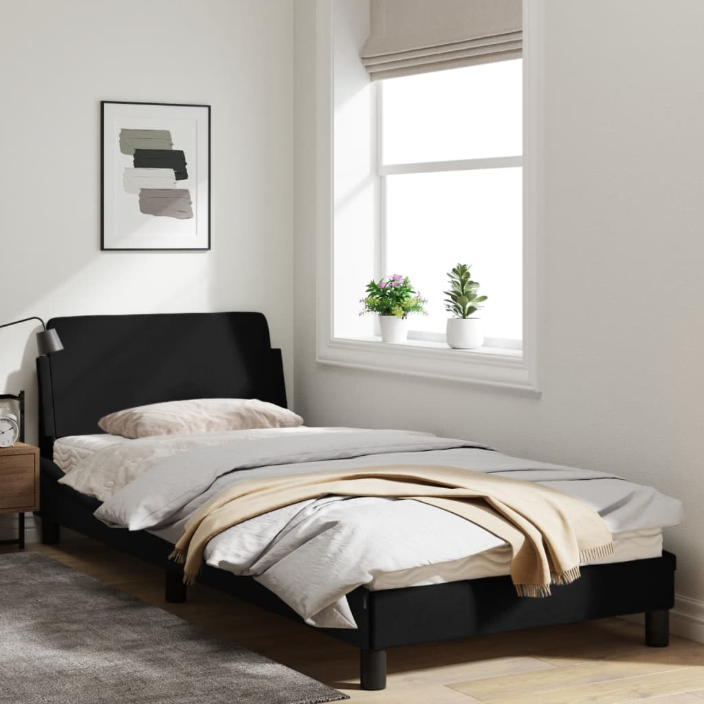 Cadru de pat cu tăblie, negru, 90x200 cm, textil GartenMobel Dekor