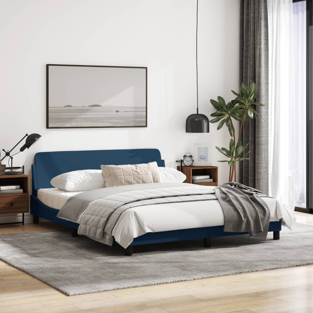 Cadru de pat cu tăblie, albastru, 160x200 cm, textil GartenMobel Dekor