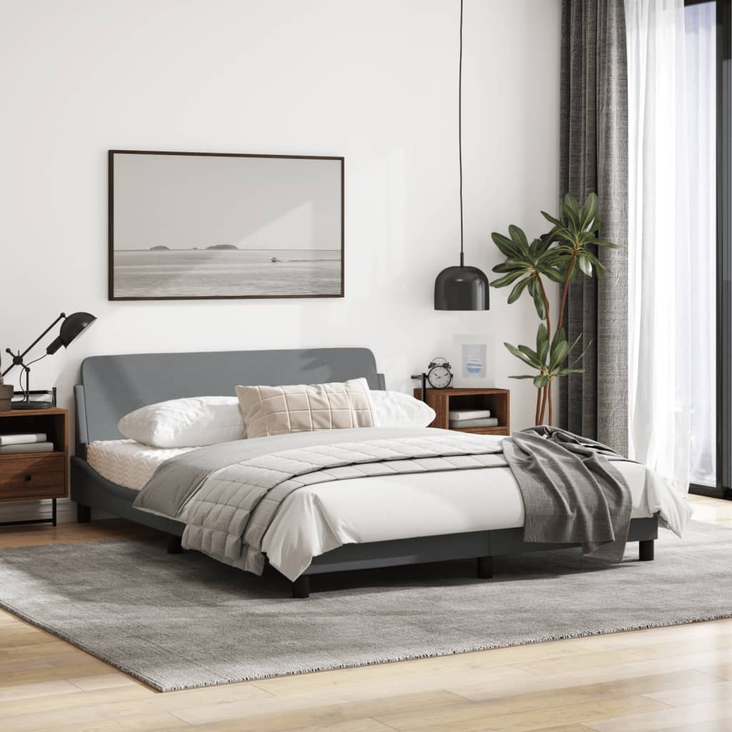 Cadru de pat cu tăblie, gri deschis, 160x200 cm, textil GartenMobel Dekor