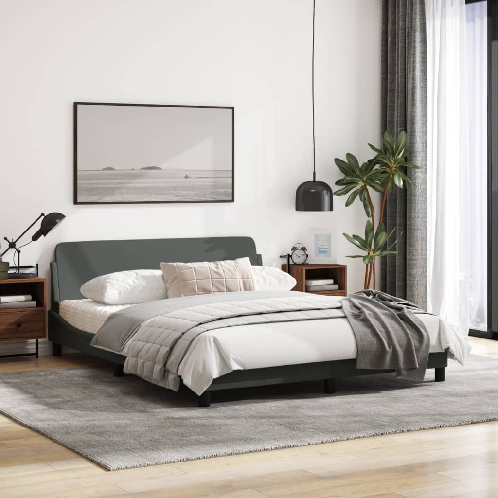 Cadru de pat cu tăblie, gri închis, 160x200 cm, textil GartenMobel Dekor