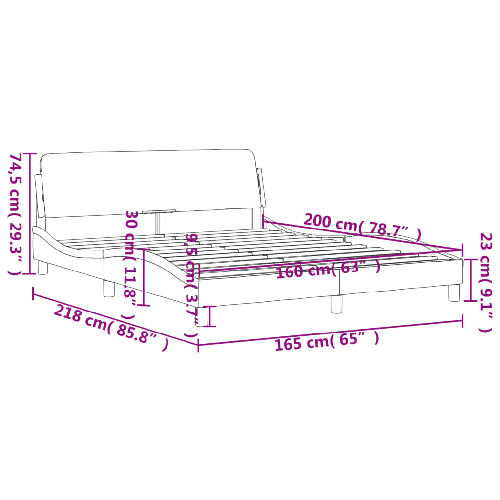 Cadru de pat cu tăblie, gri închis, 160x200 cm, textil GartenMobel Dekor